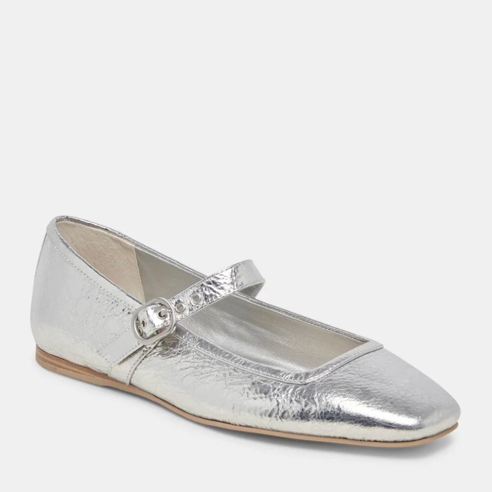 Dolce Vita Women Mary Jane Rodni Ballet Flats Silver Distressed Leather Size 8.5